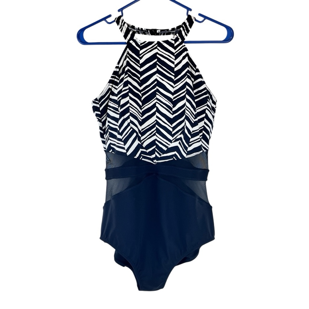 Profile by Gottex Marble Print One-Piece Swimsuit Black White Sz 14 - Picture 5 of 14